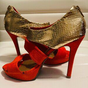 Exhilaration Orange and Gold Dress Sandals - 4” Heels Size 6.5